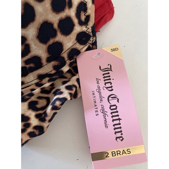 2 Pack Juicy Couture Bra Show Me Off Lined JC2801 Leopard Print Red Size 38D NEW - Picture 2 of 11